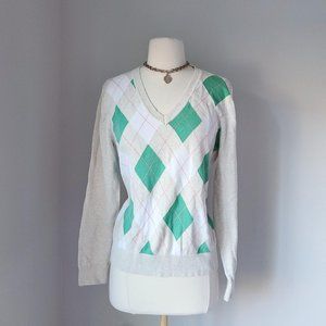 Vintage Y2K Argyle Cotton Golf V-Neck Sweater
